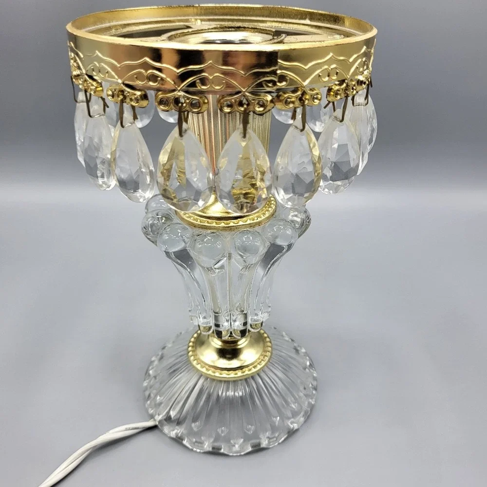 Michelotti Crystal Boudoir Table Lamp Base Crystal Prisms Gold Tone Glass Clear
